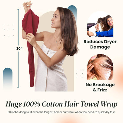 Huge Cotton Hair Towel Wrap for Women (Coral White)