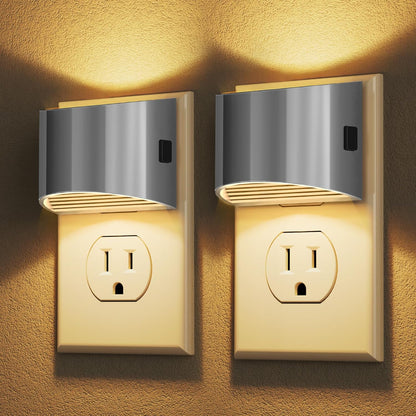 DORESshop LED Night Light[2 Pack], Night Lights Plug into Wall, 3 Level Brightness Adjustable Plug in Night Light, Dusk to Dawn Sensor, Nightlights for Adults, Bedroom, Bathroom, Hallway, Amber