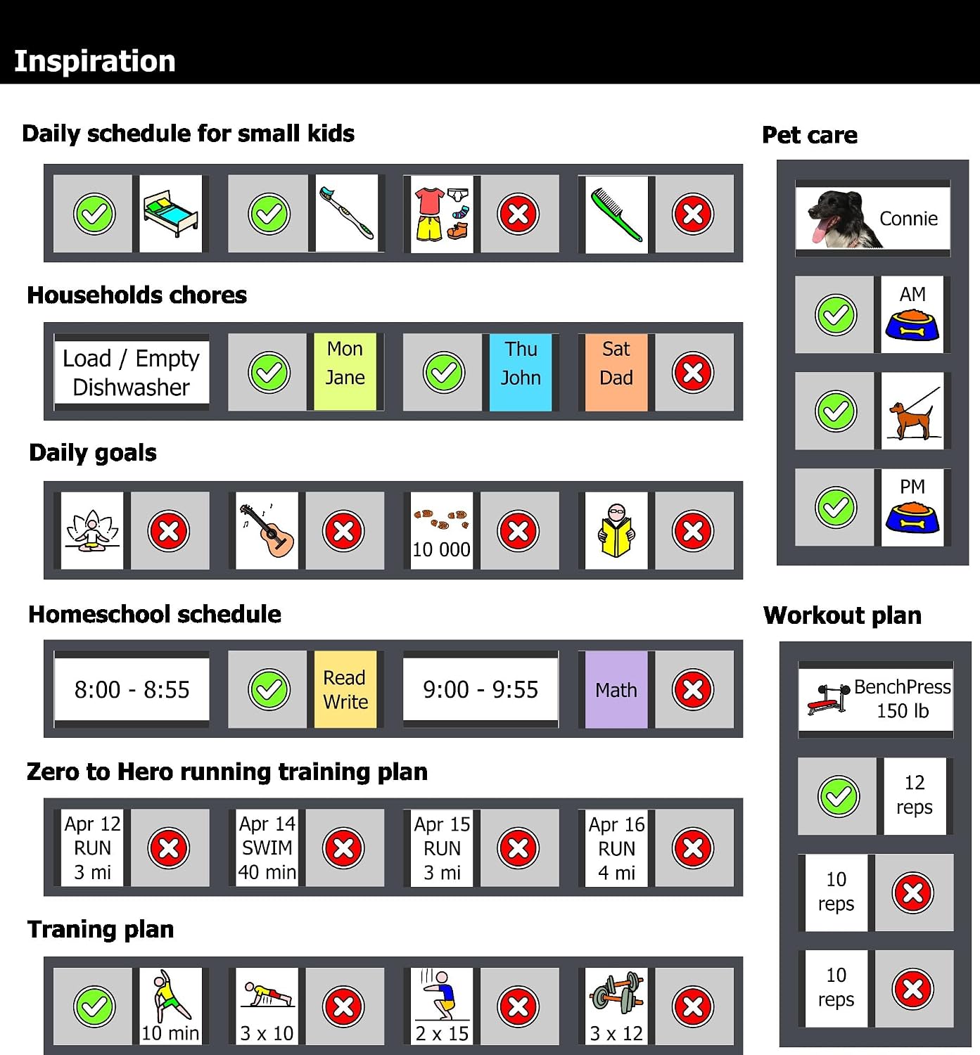 Customizable Checklist Board, Habit Tracker, and Chore Chart for Kids and Adults | Stay Organized with Daily Routines, Fitness, Self-Care, and Pet Care, For Fridge & Hang On Wall (Grey)