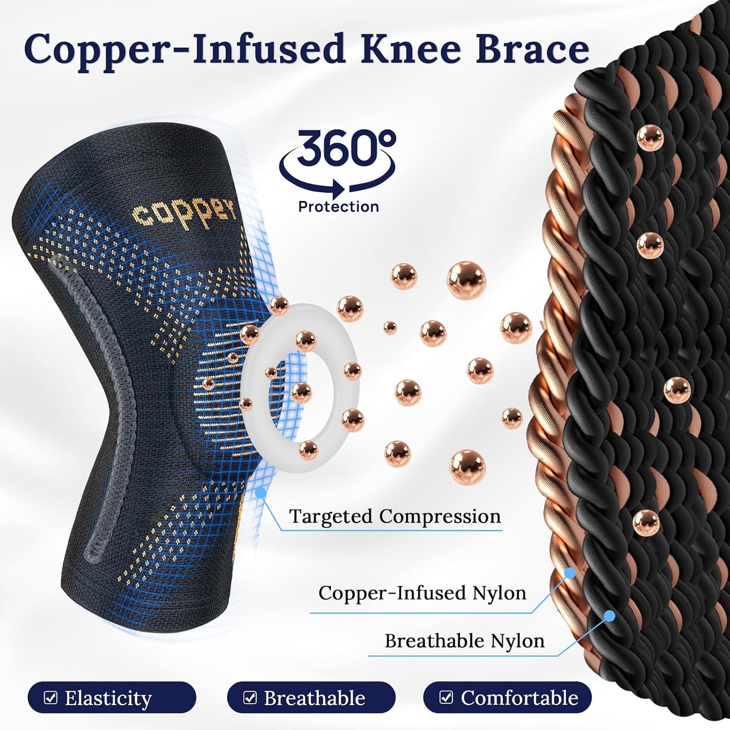 Copper Knee Braces for Men and Women (2 pack) -Knee Supports Copper Compression Knee Sleeve for Knee Pain, Arthritis, Sports and Recovery Support (Large)