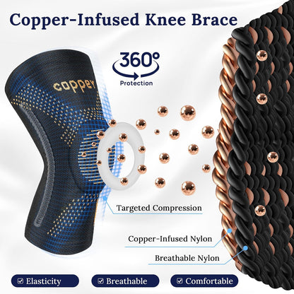 Copper Knee Braces for Men and Women (2 pack) -Knee Supports Copper Compression Knee Sleeve for Knee Pain, Arthritis, Sports and Recovery Support (Large)