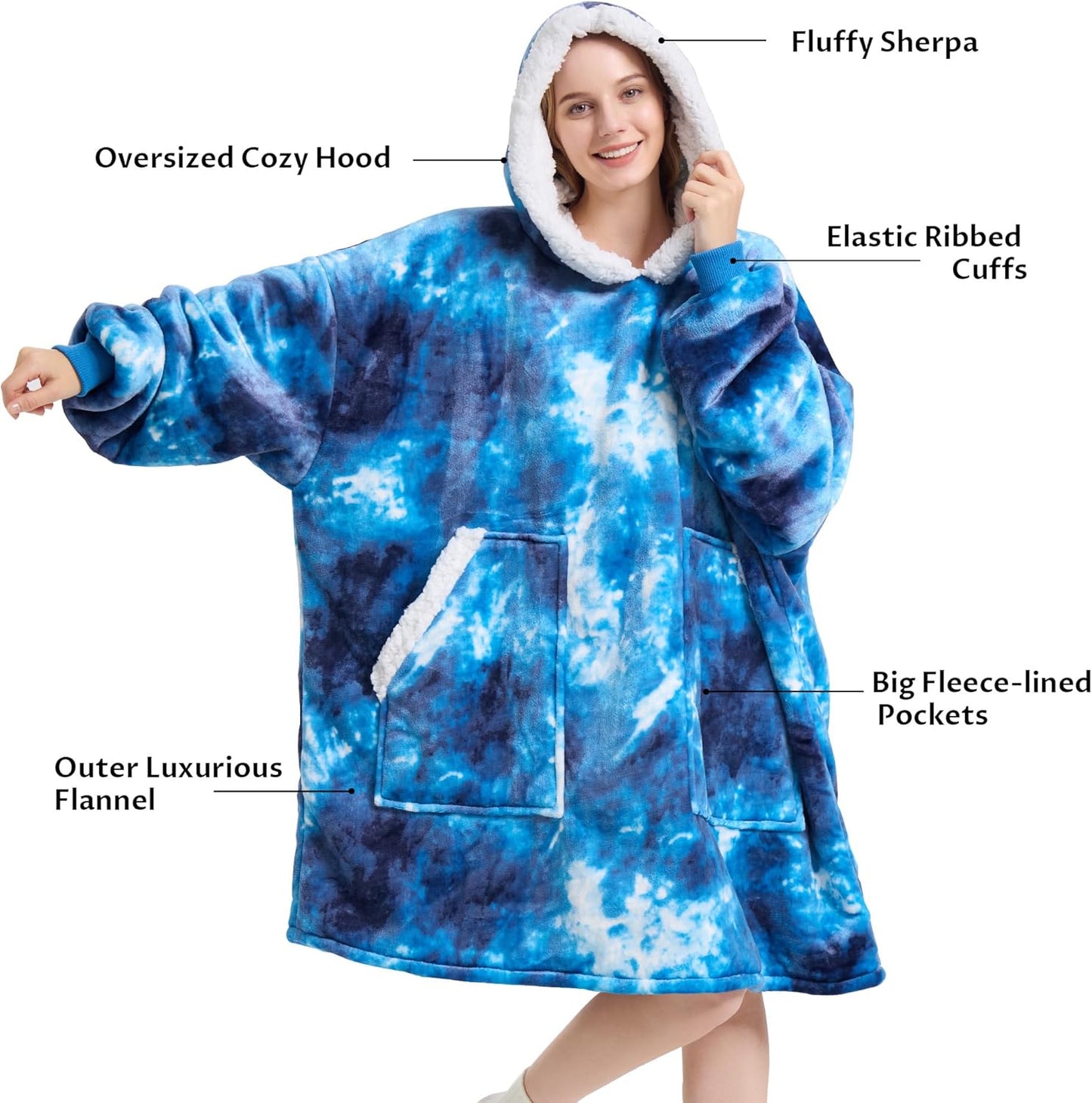 Kipswiza Wearable Blanket Hoodie Gifts for Women and Men, Oversized Cozy Warm Flannel Sherpa Hooded Blankets Sweatshirt with Giant Pockets for Adult and Teens, Dark Gray