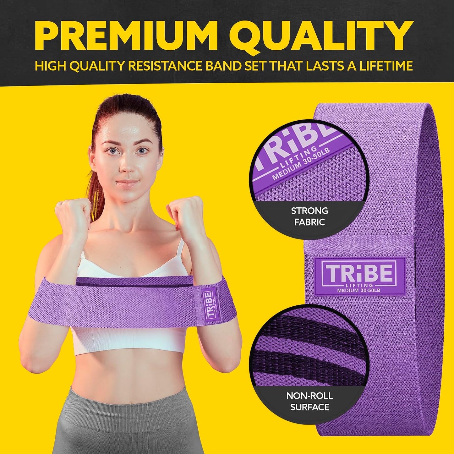 Tribe Lifting Resistance Bands for Working Out - 3 Pack Fabric Workout Bands for Women and Men - Booty Bands for Legs and Glute - Non Slip Exercise Bands Set for Squat Hip Thigh