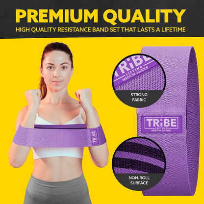 Tribe Lifting Resistance Bands for Working Out - 3 Pack Fabric Workout Bands for Women and Men - Booty Bands for Legs and Glute - Non Slip Exercise Bands Set for Squat Hip Thigh