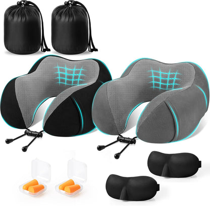 CloudBliss Travel Pillow for Airplane, Memory Foam Neck Pillow for Travel, Compact Flight Pillow with Eye Mask, Earplugs, Carry Bag, Travel Neck Pillow for Long Flight Sleep, Plane Accessories, Black