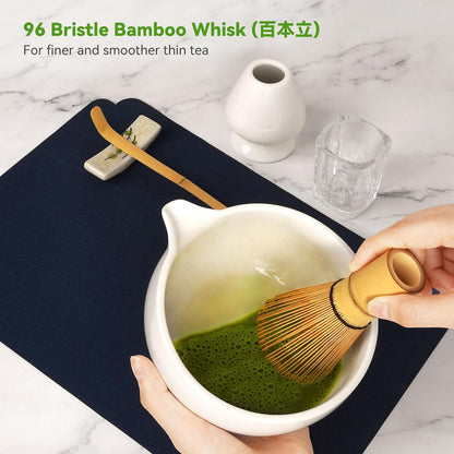 Joiish Matcha Whisk Set, Matcha Kit 10-Pcs, Bamboo Whisk and Ceramic Bowl with Spout & Measuring Spoon & Cup, Japanese Ceremony Matcha Tea Powder Making Tools, Light Green