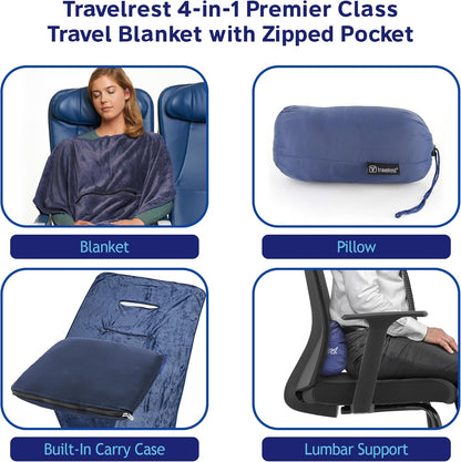 travelrest 4-in-1 Travel Blanket – Wearable Blanket, Pillow & Body Wrap, Lightweight, Compact & Cozy with Carry Case, Travel Friendly, Comfort, Ideal for Airplanes, Long Flights, Road Trips - Gray