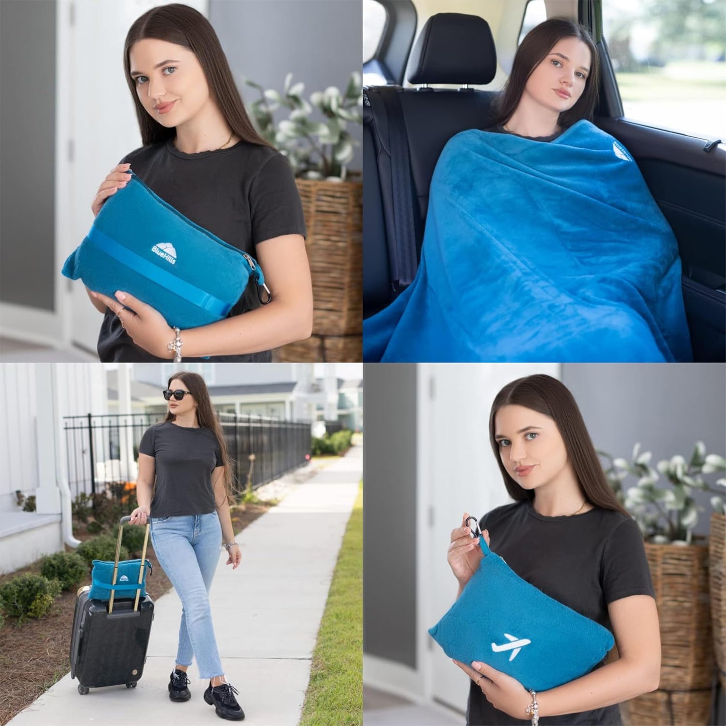 BlueHills Premium Soft Plush Mini Travel Blanket Pillow Plane 2 in 1 Gray
