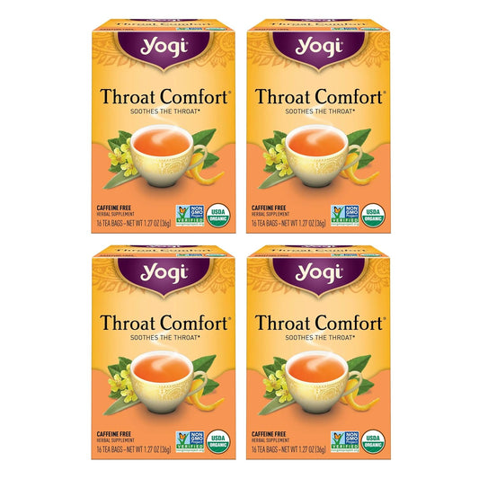 Yogi Throat Comfort Organic Tea, 16 Tea Bags (4 Pack)
