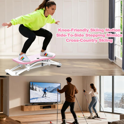 KINMAC 2-in-1 Rocking Stepper with Resistance Bands, Portable Balance Board for Exercise at Home, Quiet Mini Stair Stepper with LCD Monitor, Ski Trainer for Workout Home Gym