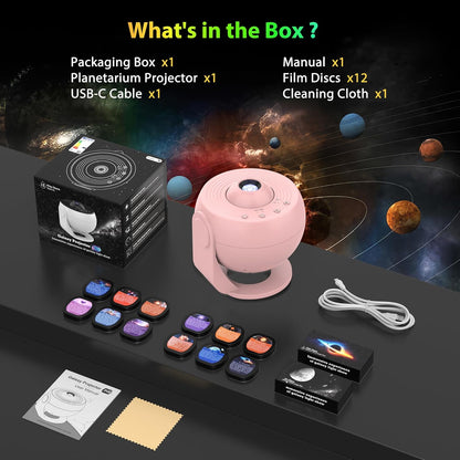 Galaxy Projector for Bedroom, HD Image Star Projector Galaxy Light Adjustable Knob, 13 Film Discs Planetarium Projector for Kids, 360° Rotating 1/2h Timer Simple 3-Button Control Black&White