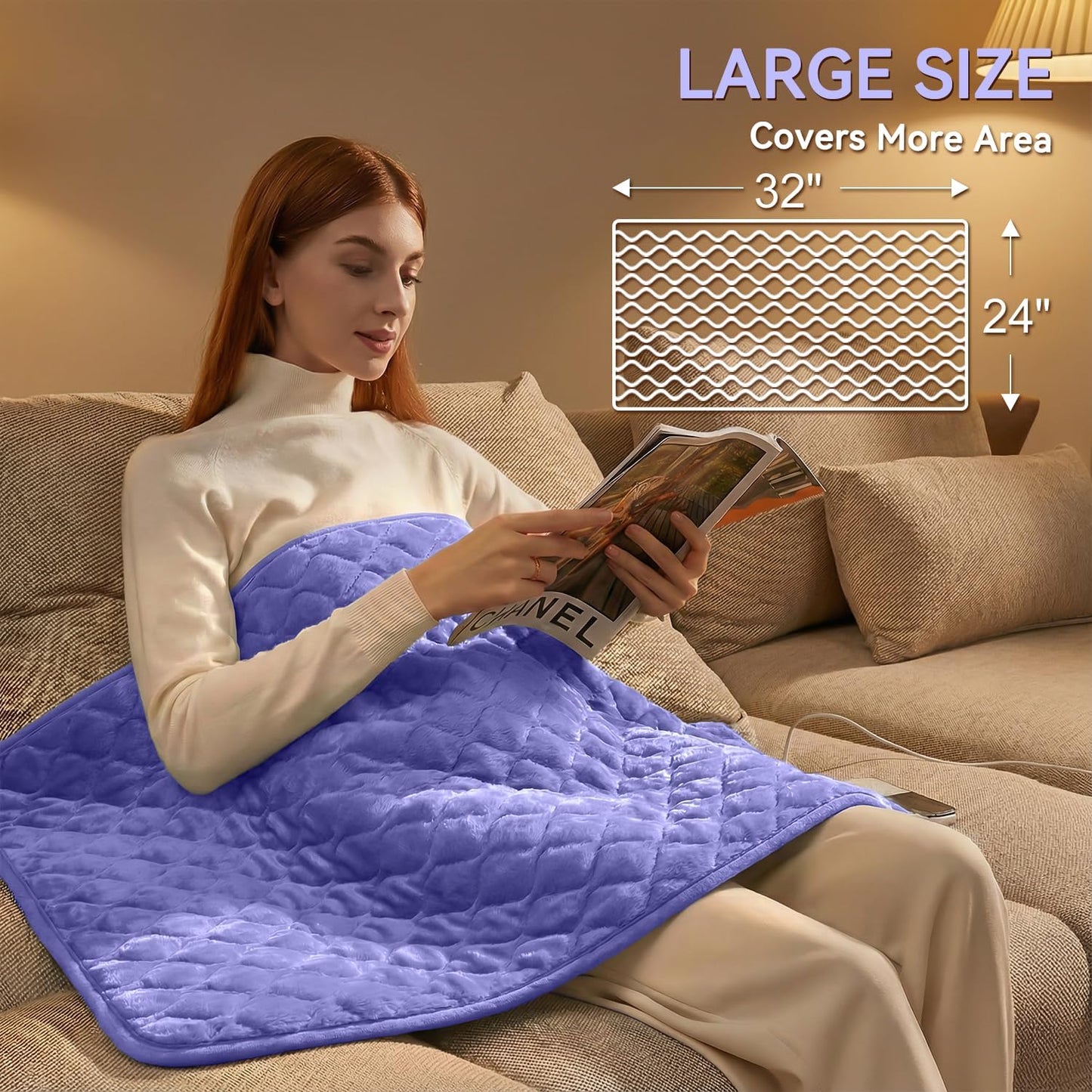 King Size Heating Pad for Back 32"x24" Extra Large Electric Heating Pad for Body Neck Shoulder Auto Shut Off Heat Pad Temperature Settings Machine Washable Gray