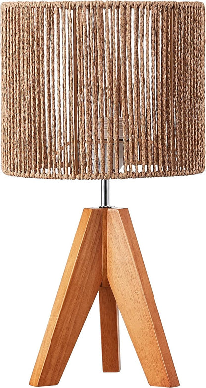 EDISHINE Tripod Table Lamp, Small Cute Bedside Lamp with Linen Beige Lampshade, Nightstand Lamp for Nursery, Bedroom, Kid Room, Living Room, Light Brown Wooden Base, E26 Socket, 14.2 Inch