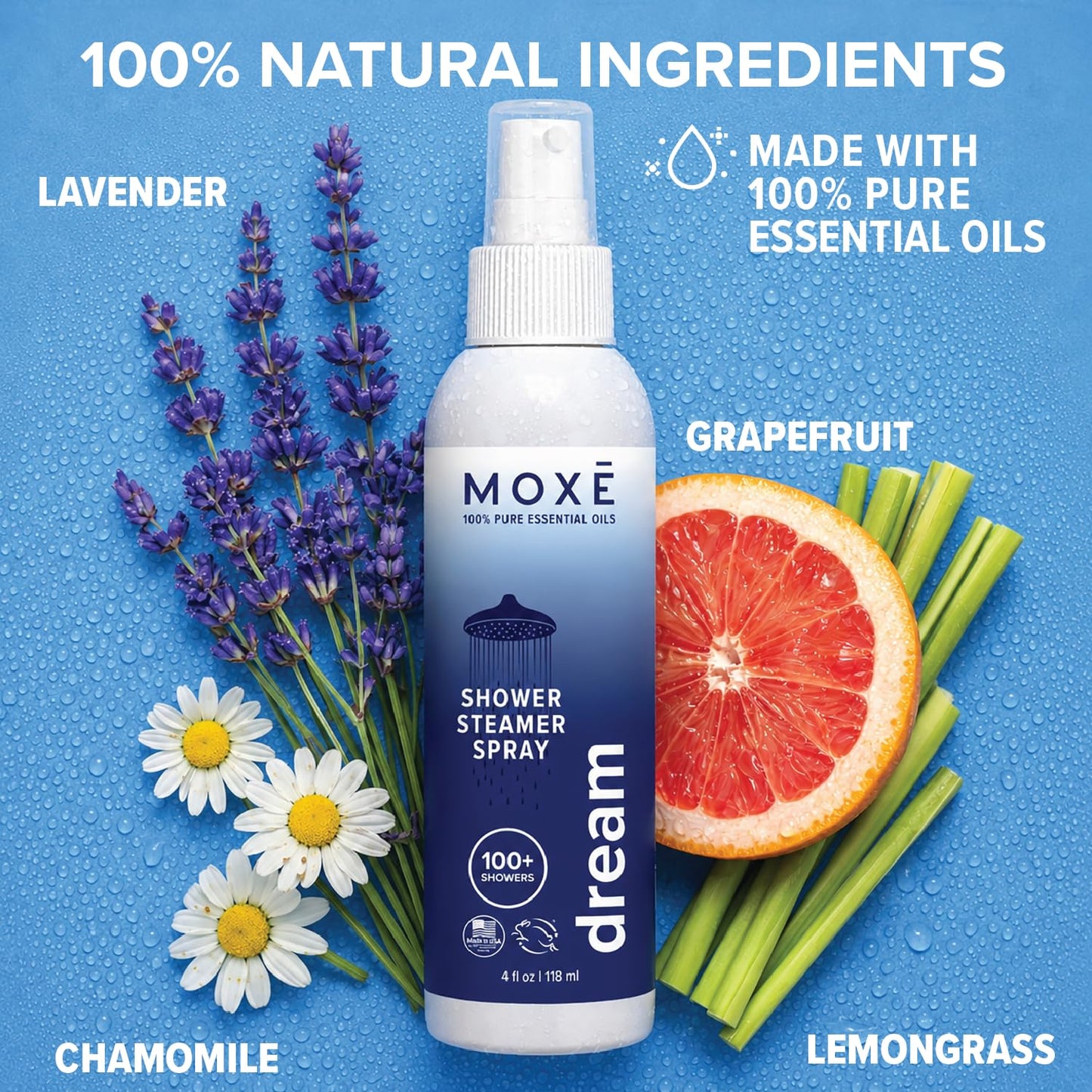 MOXĒ Eucalyptus Oil Shower Mist, Spa Steam Spray, Certified Natural 100% Essential Oils, Made in USA, Aromatherapy, Sinus Congestion Relief, Tension Relief, 4 Ounces