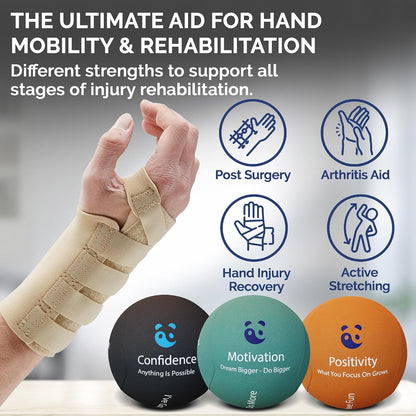 Mind & Body Stress Balls for Adults - Multi-Density Squeeze Balls for Hand Therapy & Grip Strengthening - Stress & Anxiety Relief - Choose 3-Ball (Soft, Medium & Hard) or 2-Ball (Soft & Hard) Sets