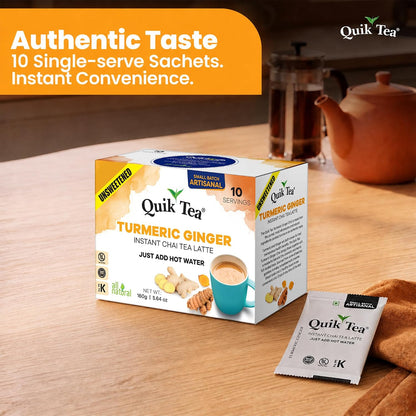 QuikTea Instant Chai Latte Mix, Turmeric Ginger, Unsweetened, 10 Sachets