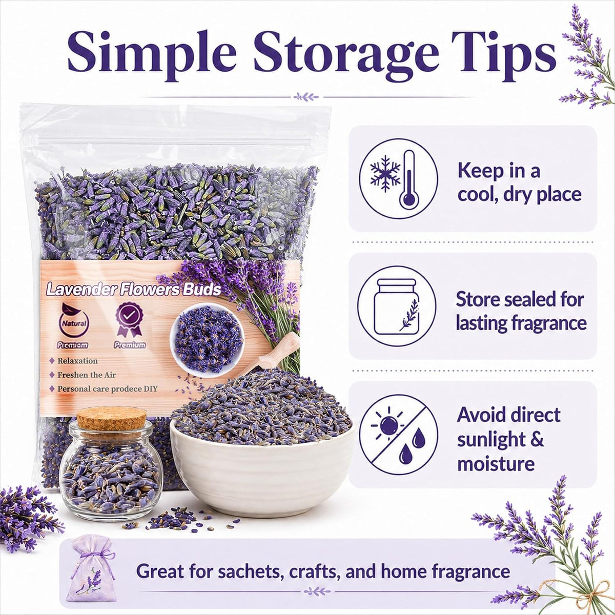Sukh 3oz Dried Lavender Flowers - Make Sachets for Drawers and Closets