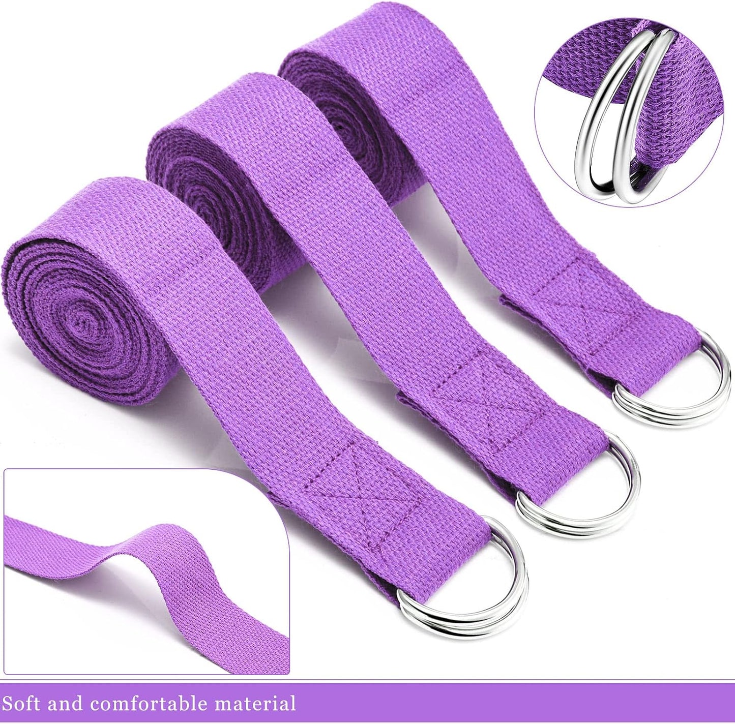 Leyndo Yoga Strap Stretching Pilates Exercise Adjustable Straps 6 ft Non Elastic Yoga Belt with Adjustable D Ring Buckle for Pilates Gym Workouts Fitness