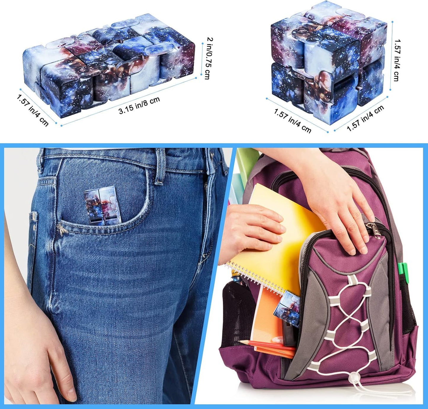 Infinity Cube Fidget Toy Stress Relieving Fidgeting Game for Kids and Adults,Cute Mini Unique Gadget for Anxiety Relief and Kill Time (Macaron Blue)