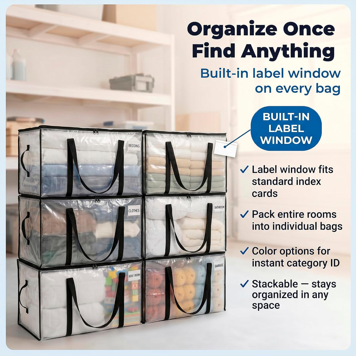 ClearSpace Heavy Duty Moving Bags - Water Resistant Storage Bags with Backpack Straps, Zippers and Handles - Large Moving Boxes for College Dorm, Travel, Closet Organization -, Clear