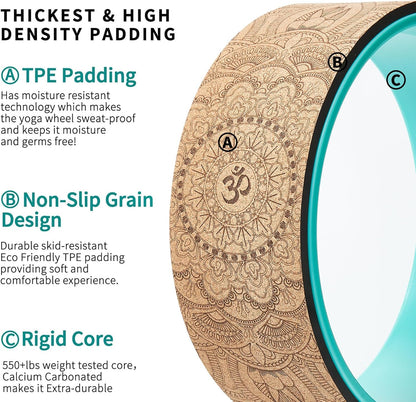Yoga Wheel Set of 3+1, Upgraded 10MM Thick Back Wheels for Pain Relief & Stretching, Strongest Back Roller for Deep Tissue Massage, Improving Yoga Poses Backbend