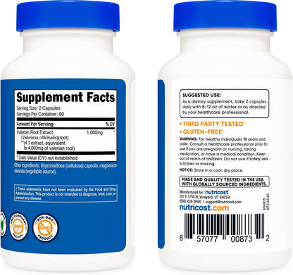 Nutricost Valerian Root Extract 120 Capsules for 60 Servings Per Bottle