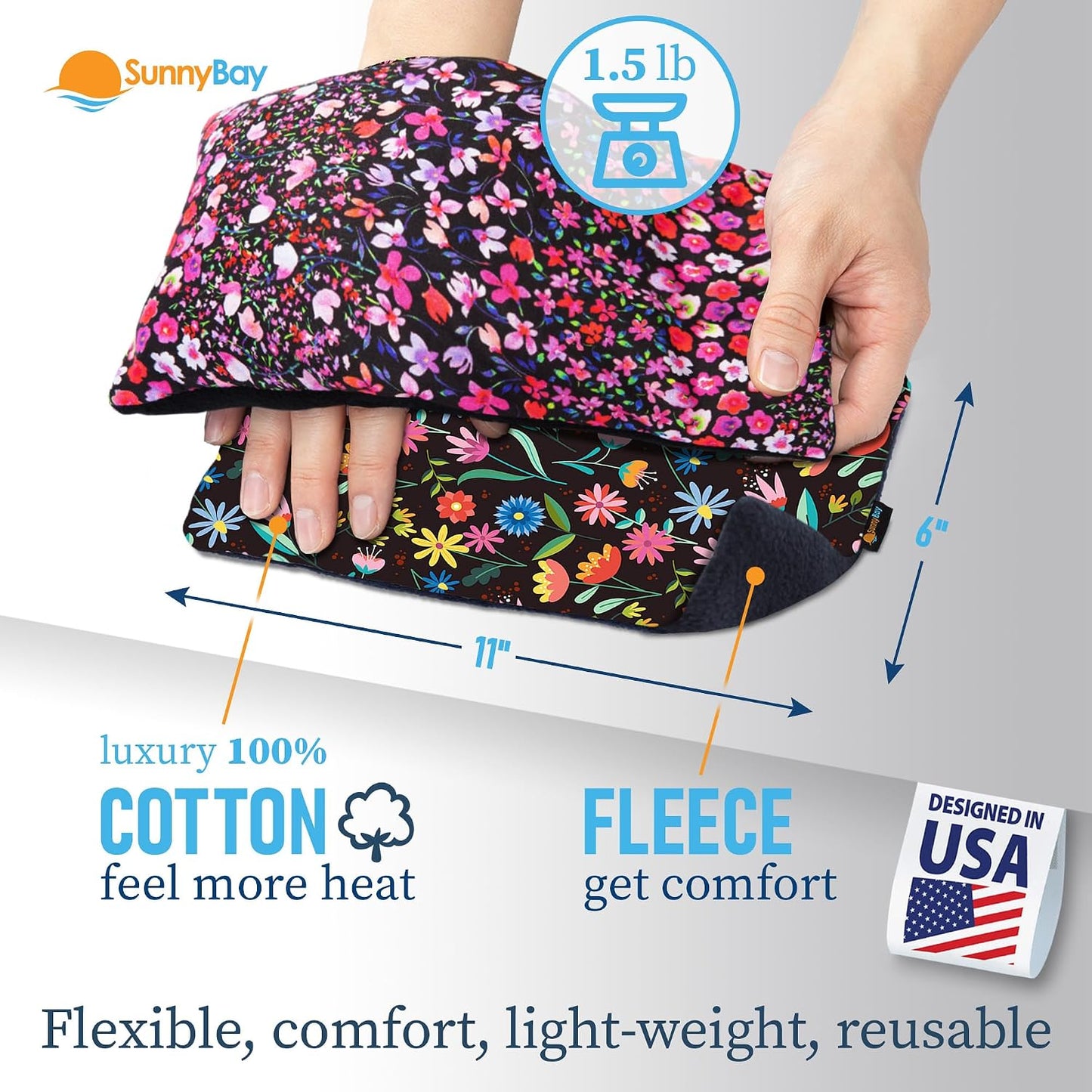 SunnyBay Small Microwave Heating Pad, Microwavable Versatile Cold/Heated Neck and Shoulder Wrap for Back Pain and More, Moist Heat Cotton-Fleece Pad, 6x11 Inches, Hot Pink and Red Flower, Pack of 2