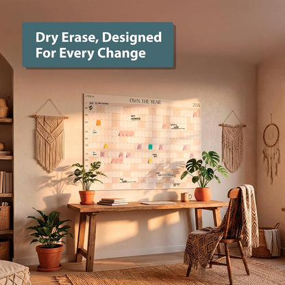 ETERNA GOODS Undated Giant Wall Calendar | 4ft x 3ft Full-Year Dry Erase Planner Start Anytime, Own The Year Jumbo Whiteboard Wall Calendar, Includes Markers, Stickers & Mounting Kit, for Home or Office