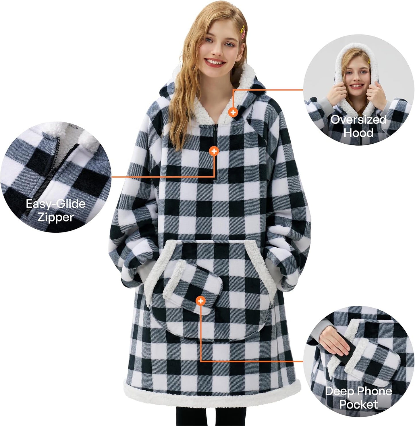 Giggling Getup Wearable Blanket Hoodie for Adults Gifts for Teen Girls Sister Women Sherpa Fleece Printed Hooded Blanket Sweatshirt Warm Cozy with Pocket & Sleeves Beige Cat
