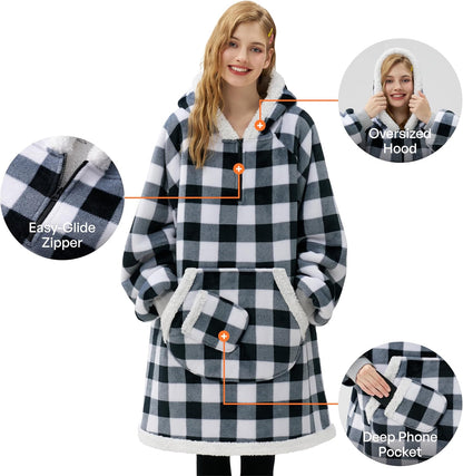 Giggling Getup Wearable Blanket Hoodie for Adults Gifts for Teen Girls Sister Women Sherpa Fleece Printed Hooded Blanket Sweatshirt Warm Cozy with Pocket & Sleeves Beige Cat