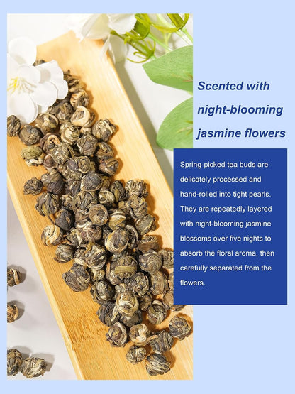 TeeLux Jasmine Pearls Green Tea, Handrolled Loose Leaf, Floral Aroma, 4 oz