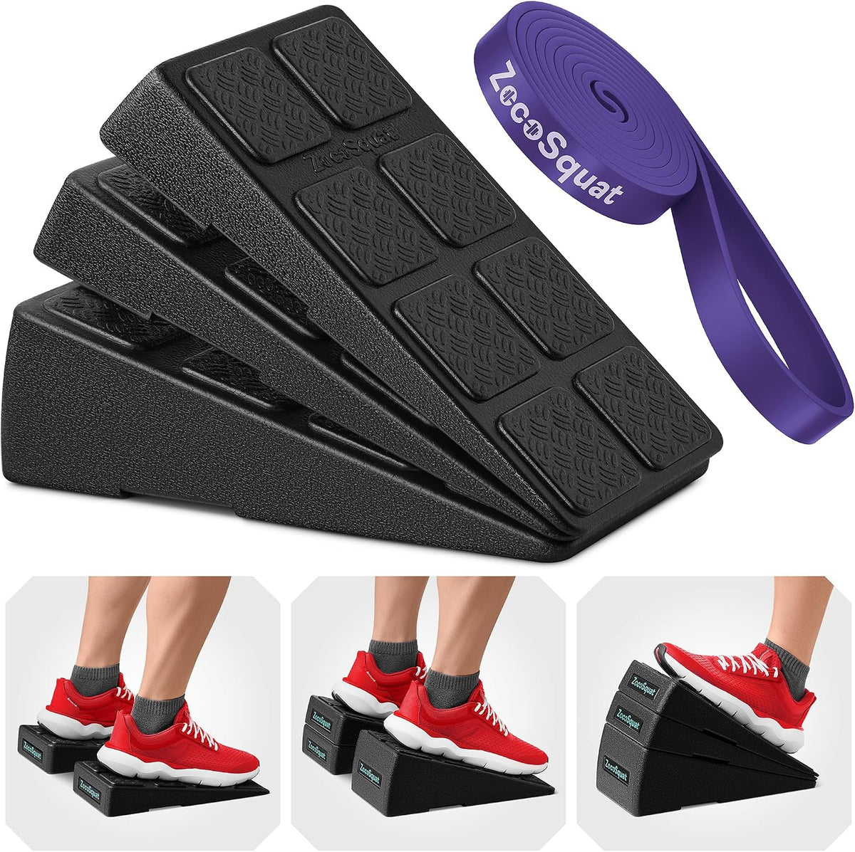 Squat Wedge Block Set of 3/5 - 960 LBS Capacity - Slant Board for Calf Stretching with 5 Stackable Angles - Calf Stretcher Slant Board - Workout Equipment - EPP Material for Exercise Equipment & Physical Therapy