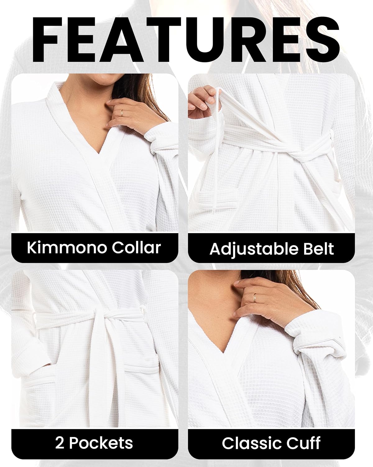 Cotton Blend Lightweight Waffle Robe for Women Knee-Length Soft Bathrobe