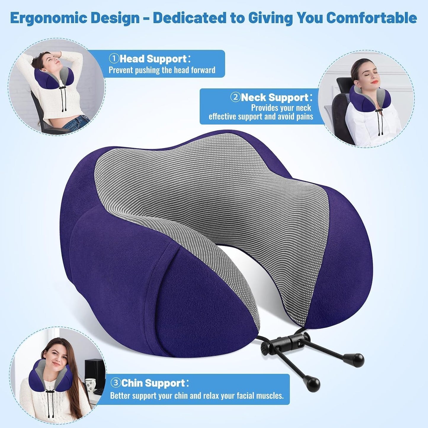 CloudBliss Travel Pillow for Airplane, Memory Foam Neck Pillow for Travel, Compact Flight Pillow with Eye Mask, Earplugs, Carry Bag, Travel Neck Pillow for Long Flight Sleep, Plane Accessories, Black