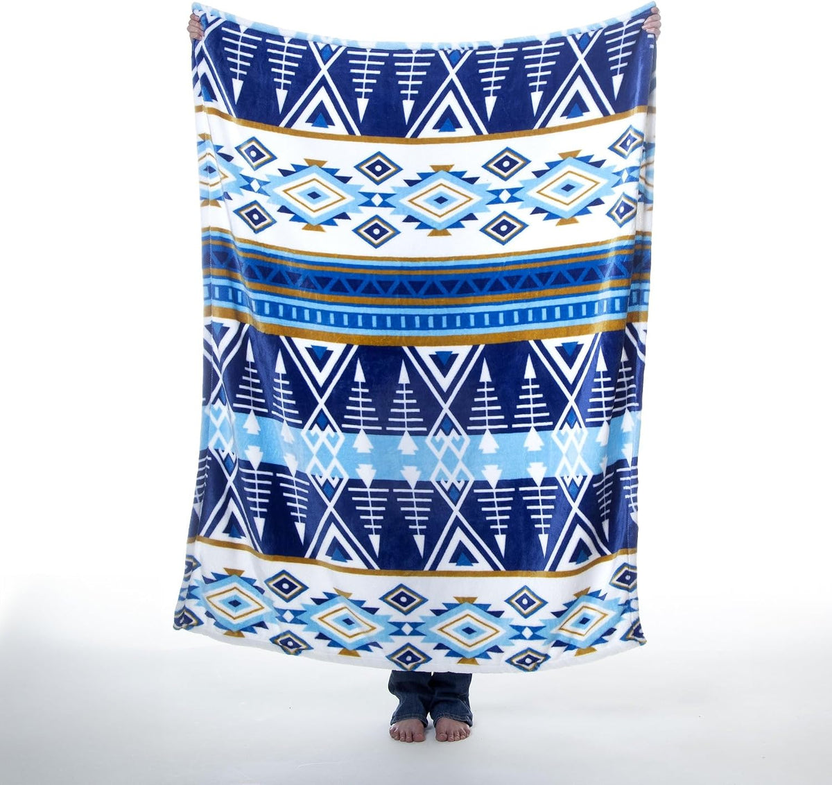 Carstens, Inc. Travel Blanket, Premium Compact 2-in-1 Airplane Blanket/Pillow, Open Sky Blue Aztec
