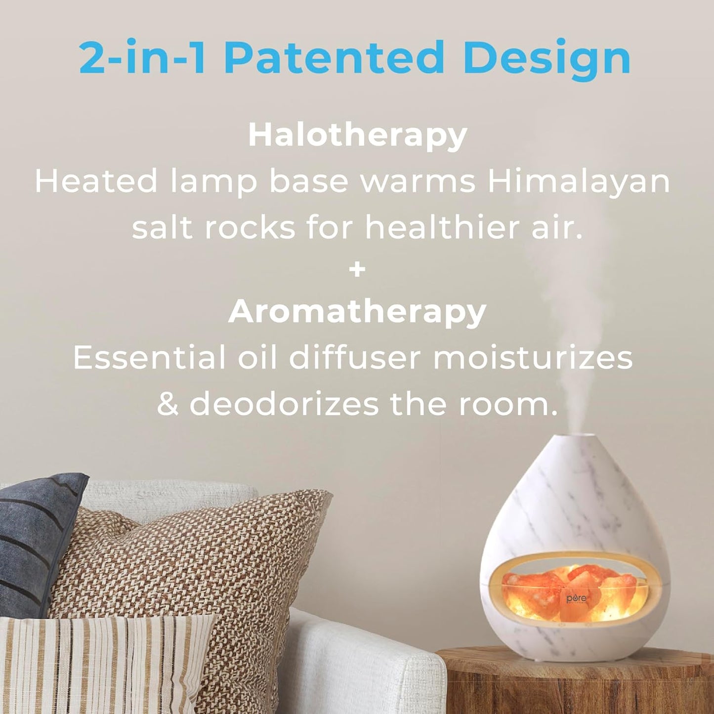Pure Enrichment PureGlow Crystal - 2-in-1 Himalayan Salt Lamp & Ultrasonic Essential Oil Diffuser, Original Salt Therapy Lamp, 100% Pure Himalayan Salt, Ambient Glow, 160 mL 16-Hour Tank (White)