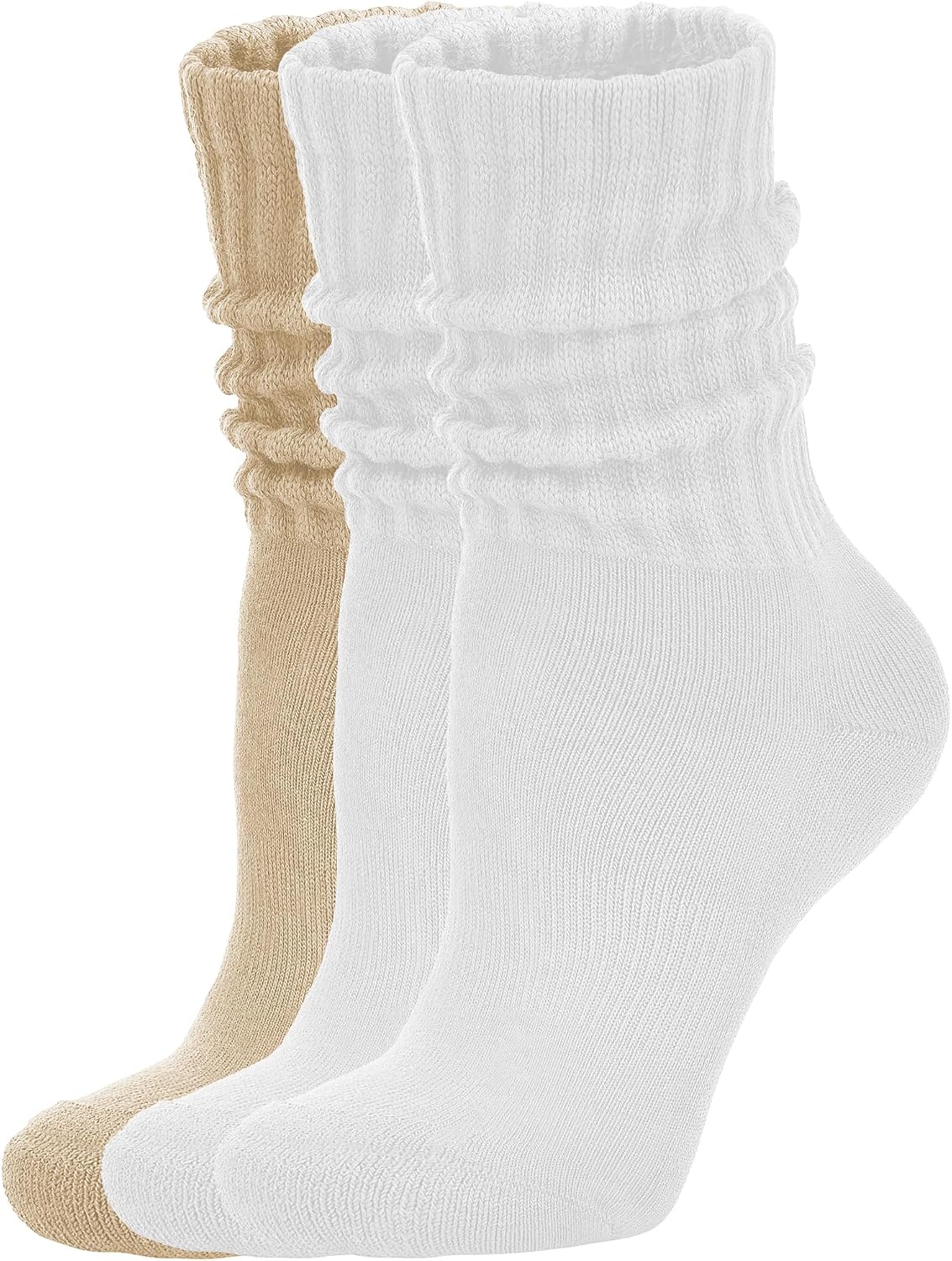 AugRing Women's Scrunch Crew Socks Retro 3-Pack Solid Cotton Boot Calf Chunky Ribbed Cozy Slouchy Socks Size 5-11