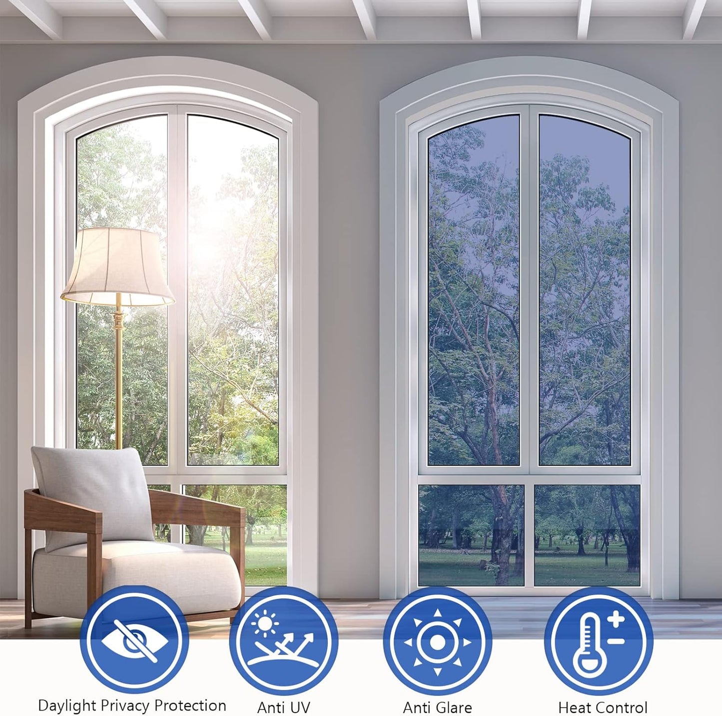 KESPEN Total Blackout Window Film Privacy Static Cling 100% Light Blocking Room Darkening Window Cover Heat Control Anti-UV Glass Sticker Window Tint for Home with Grid Line, 17.5 Inch X 6.5 Feet