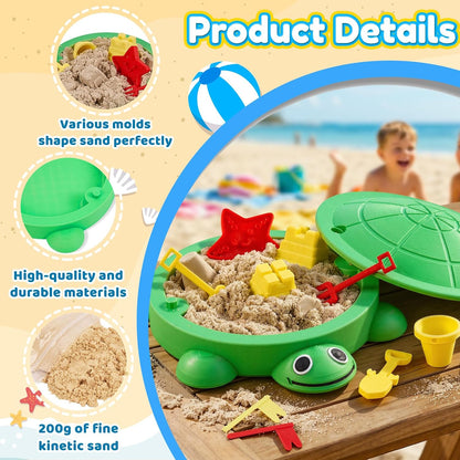 7.1 in Desktop Turtle Sandbox with Lid -17Pcs MINI Desk Zen Garden Kit with Varied Molds, Tools & Sand, Mini Zen Garden for Desk, Stress Relief Desk Toys Gifts for Office for Adults (Turtle)