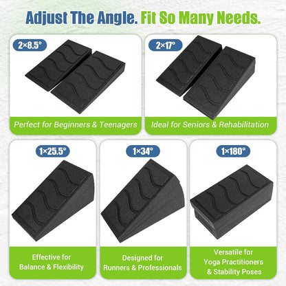 ODCPN Squat Wedge Block, 5 Adjustable Angles Slant Board for Calf Stretching with Stretching Strap & Poster, 520 LBS Heel Elevated Squat Wedge Capacity for Yoga, Ankle Physical Therapy & Mobility