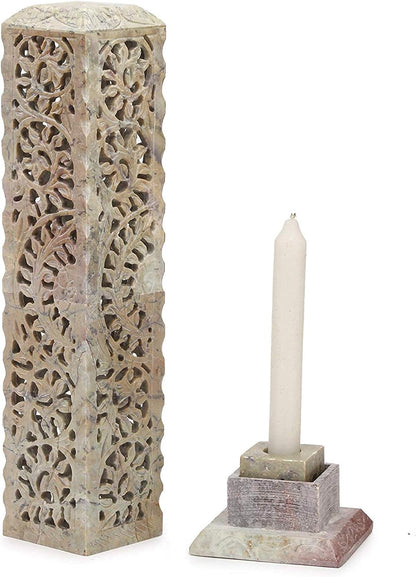 Carry Me Handmade Marble Soapstone Incense Stick Burner | Candle Stick Holder, Tea Light Stand, 3 x 3 x 11 Inches, Decorative Home and Kitchen Decor, Perfect for Gifting