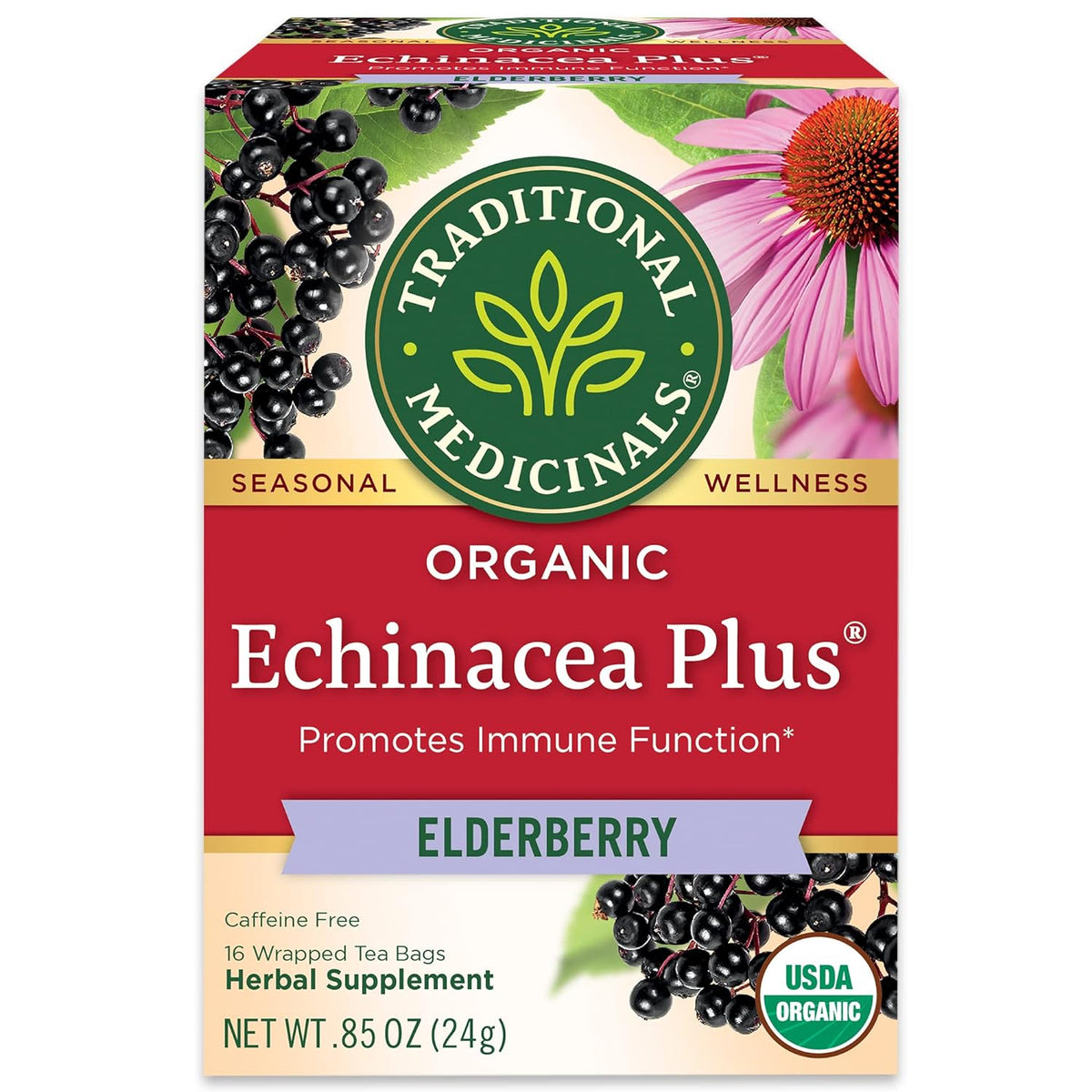 Traditional Medicinals Organic Echinacea Plus Elderberry, 16 Tea Bags