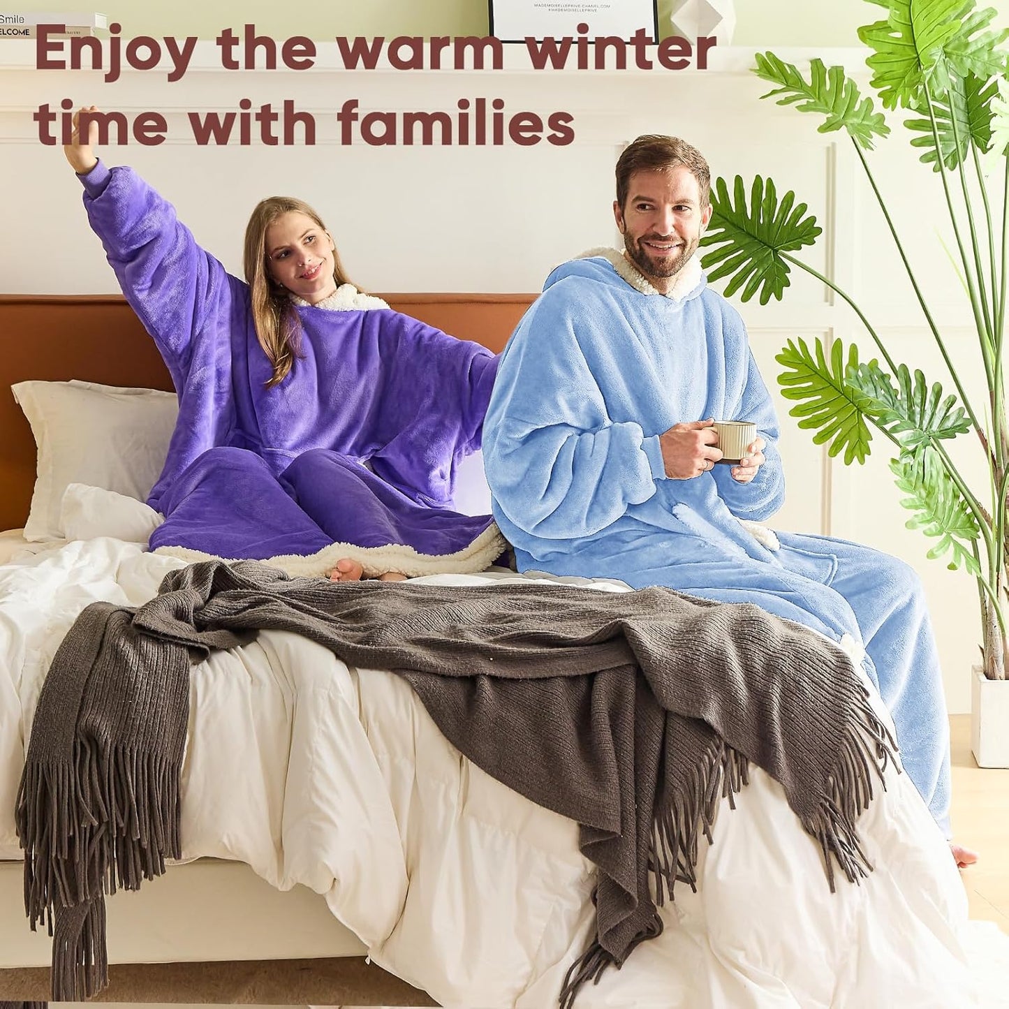 yescool Wearable Blanket Hoodie, Flannel Sherpa Fleece Blanket Sweatshirt for Adults Women Men,One Size Fits All - Colors A