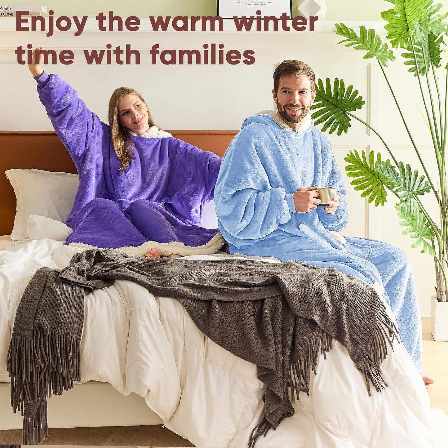 yescool Wearable Blanket Hoodie, Flannel Sherpa Fleece Blanket Sweatshirt for Adults Women Men,One Size Fits All - Colors A