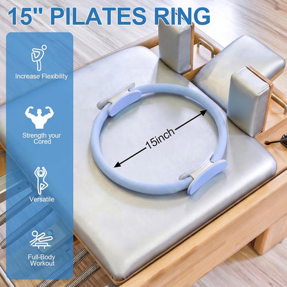 Pilates Ring 15 Inch Magic Circle Ring, Dual Padded Handles Pilates Exercise Circle, Adjustable Yoga Ring