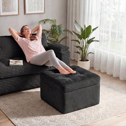 23.6in Pouf Ottoman, Corduroy Ottoman Foot Rest with Dual‑Layer Support, Large Plush Pouf with Soft Chunk‑Foam Top & Firm Foam Base, Floor Foot Stool for Living Room, Beige