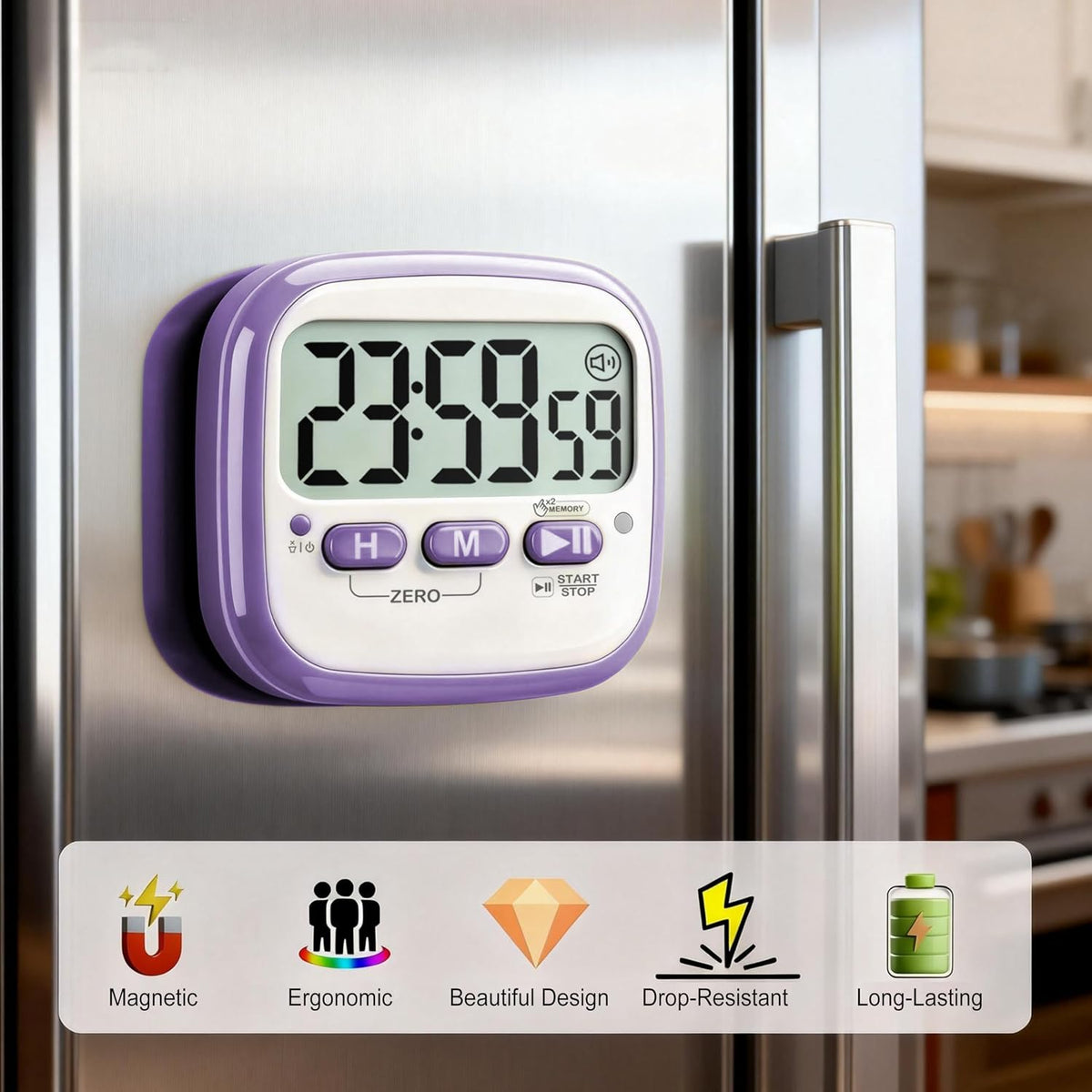 Antonki 2 Pack Classroom Timers for Kids Teachers, Magnetic Countdown Digital Kitchen Timer for Cooking, Study, Exercise, Games, Time Mangement - Loud/Silent Mode - Battery Included