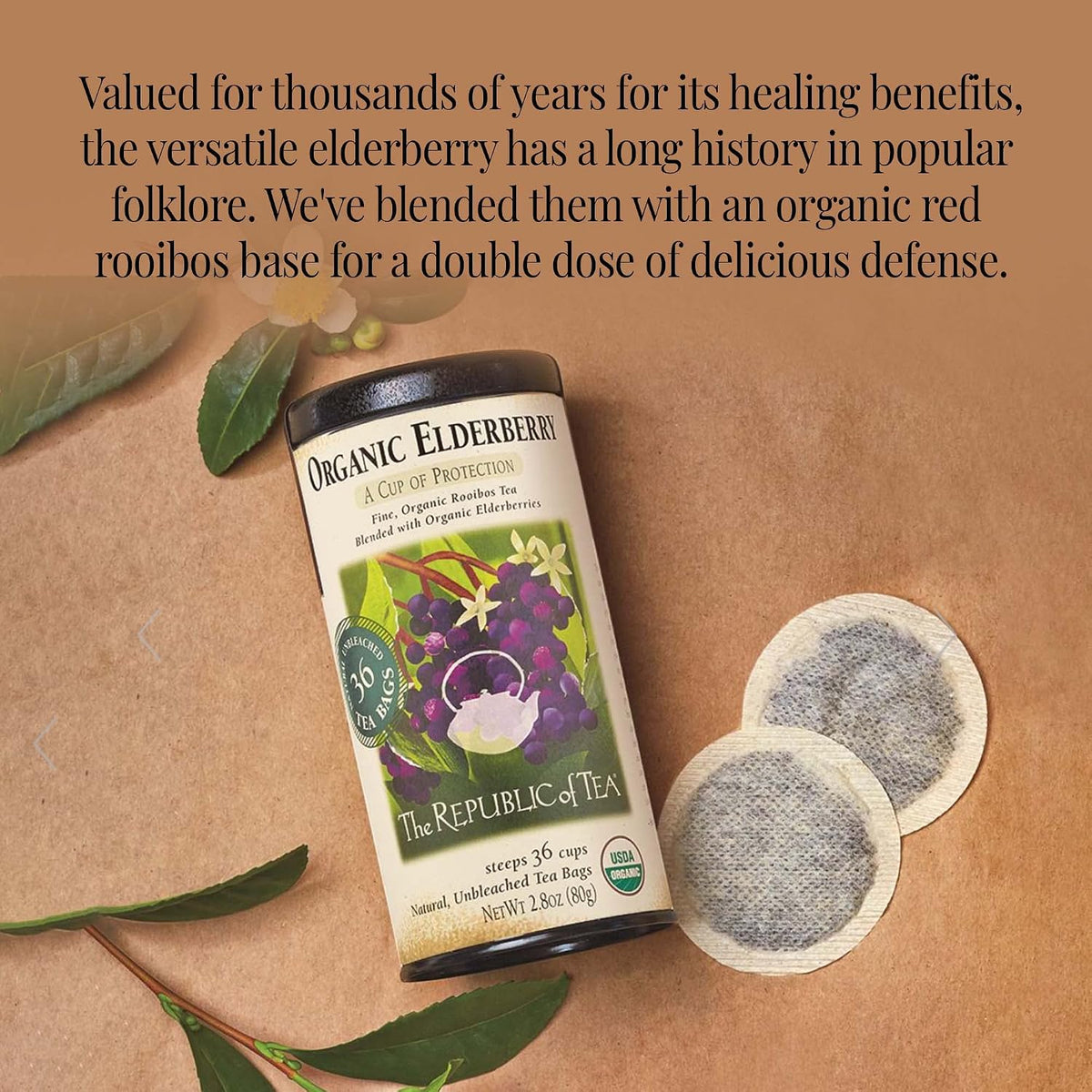 The Republic of Tea Organic Elderberry Herbal Tea, Caffeine Free, 36 Count
