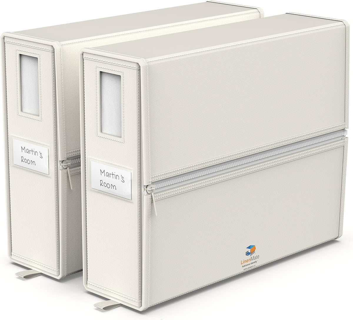 LINENMATE The Original Linen Storage Container, 2-Pack (Queen/King Size, Ivory)