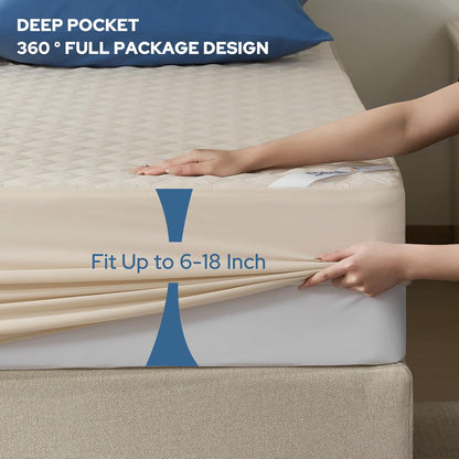 2 Pack Waterproof Mattress Protector, Queen Size Mattress Pad Noiseless with Deep Pocket Fitted for 6"-18", Soft Breathable Dirt-Proof Bed Mattress Cover Washable for Home, Bedroom, Hotel (Gray)